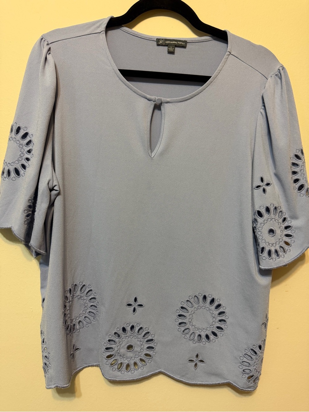 Ava & Viv Light Blue Eyelet Sleeve Blouse  2330